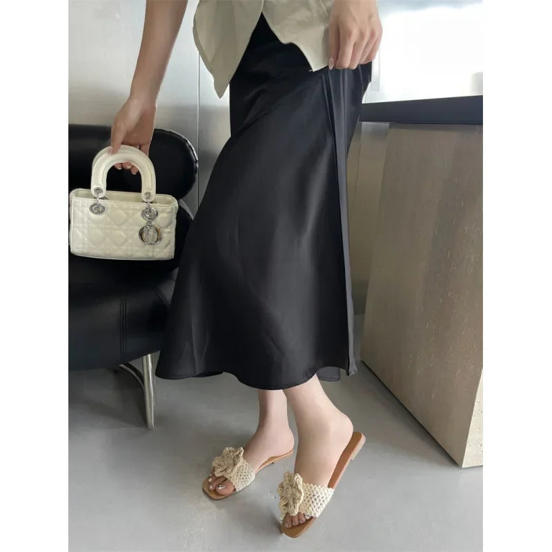 2025 New Fashion Knitted Flower Flat Bottom Slippers Women's Shoes Sweet Style Chinese Origin Sweet Style Women's Slippers